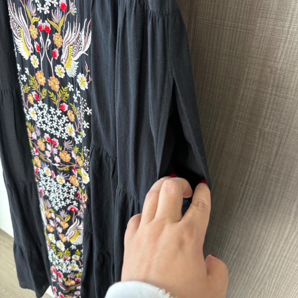 Anthropologie Samant Chauhan Black Jacaranda Tiered Maxi Dress Embroidered 8 - Picture 9 of 16